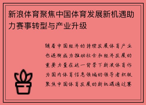 新浪体育聚焦中国体育发展新机遇助力赛事转型与产业升级